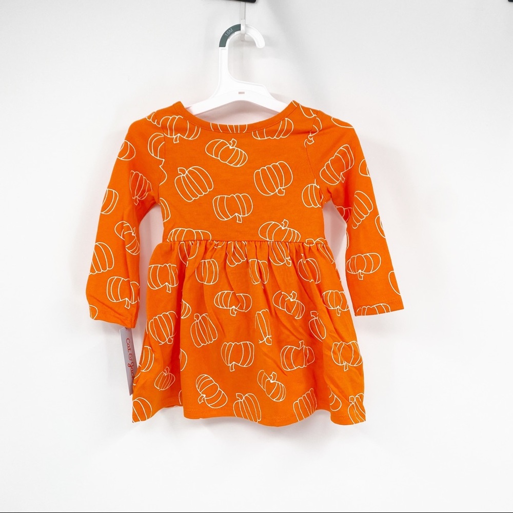Cat & Jack Fall Pumpkin Long Sleeve Knit Dress ORANGE Toddler Girls Size 18M - Picture 2 of 10